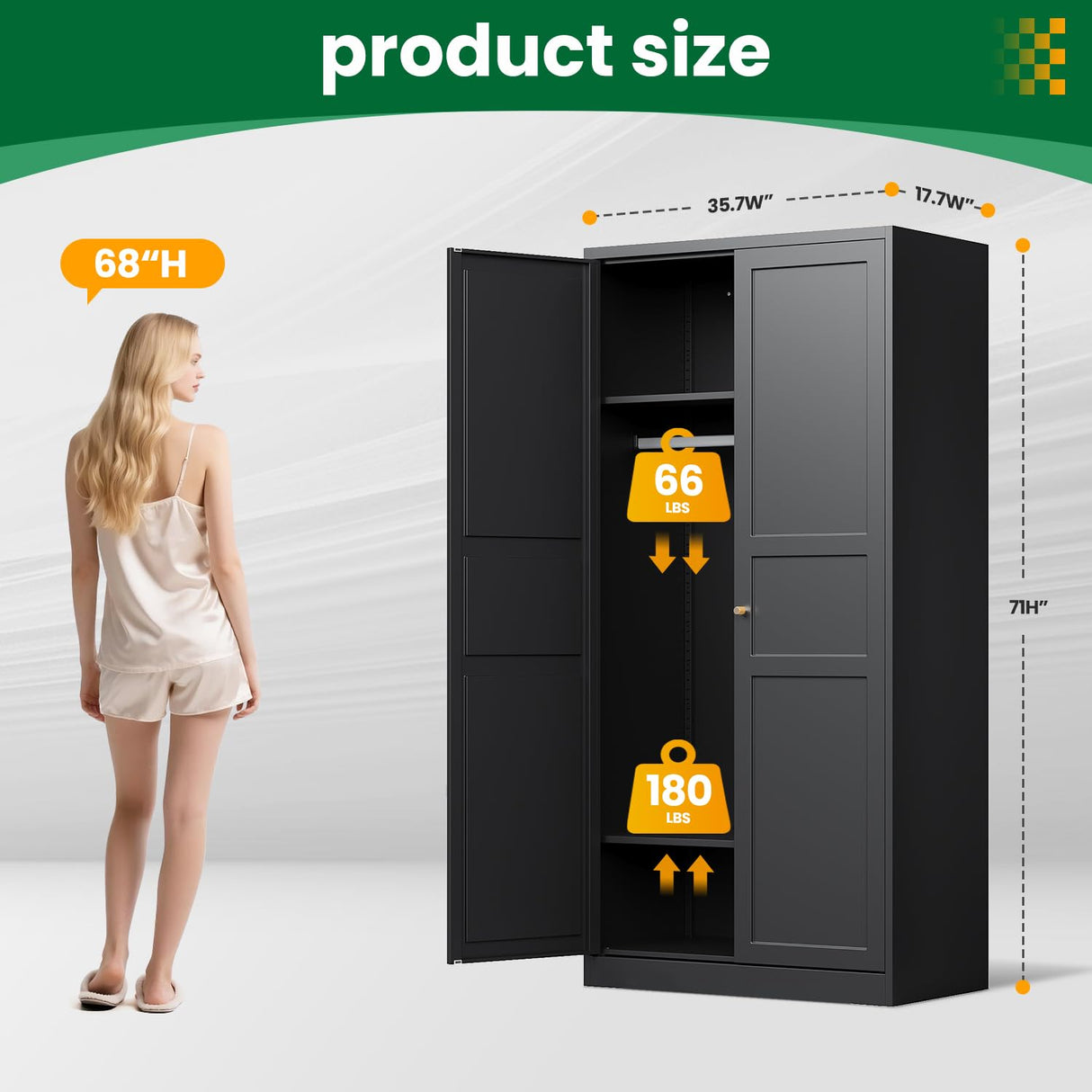 LISSIMO Metal Wardrobe Closet Cabinet,Armoire Wardrobe Closets Storage Cabinets with Doors and Shelves for Laundry Room,Bedroom,Home Office,Bathroom(Black LISSIMO