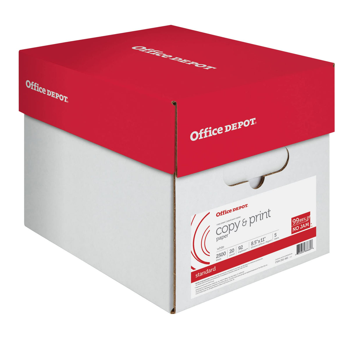 Office Depot Copy Print Paper, 8 1/2in. x 11in., 20 Lb, 500 Sheets Per Ream, Case Of 5 Reams, 851201CS Office Depot