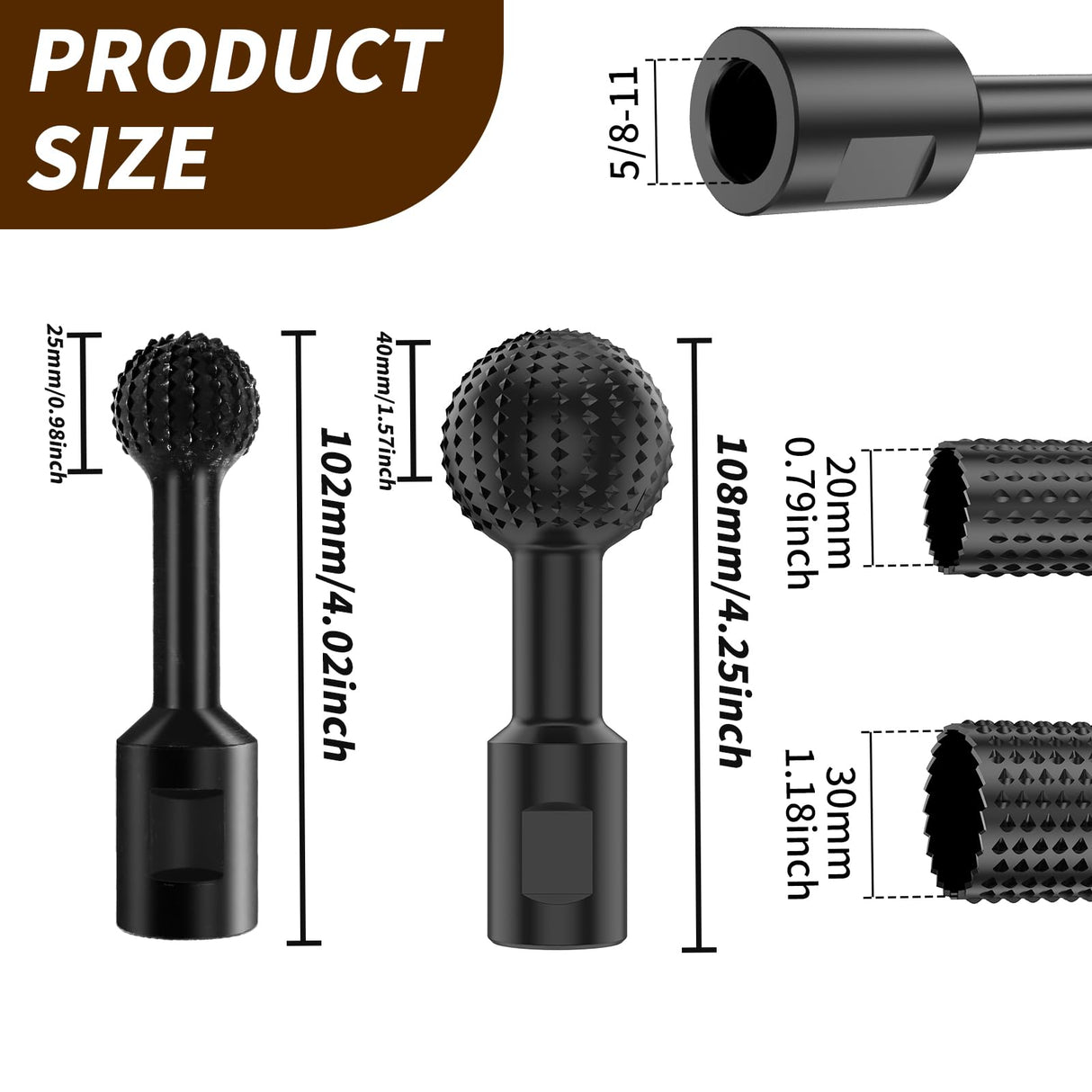 ZJRDYYK 4PCS Cylinder and Sphere Rotary Burr with 5/8-11 Threads for 4 1/2 and 5 Inch Angle Grinder, Ball Gouge Angle Grinder Attachments Power Carving Tools for Wood Carving Grinding Polishing ZJRDYYK