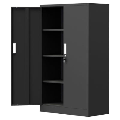 JINKUR Metal Storage Cabinet with Locking Doors and 3 Adjustable Shelves, Lockable Storage Cabinets for Home Office Garage Kitchen Pantry (Black)