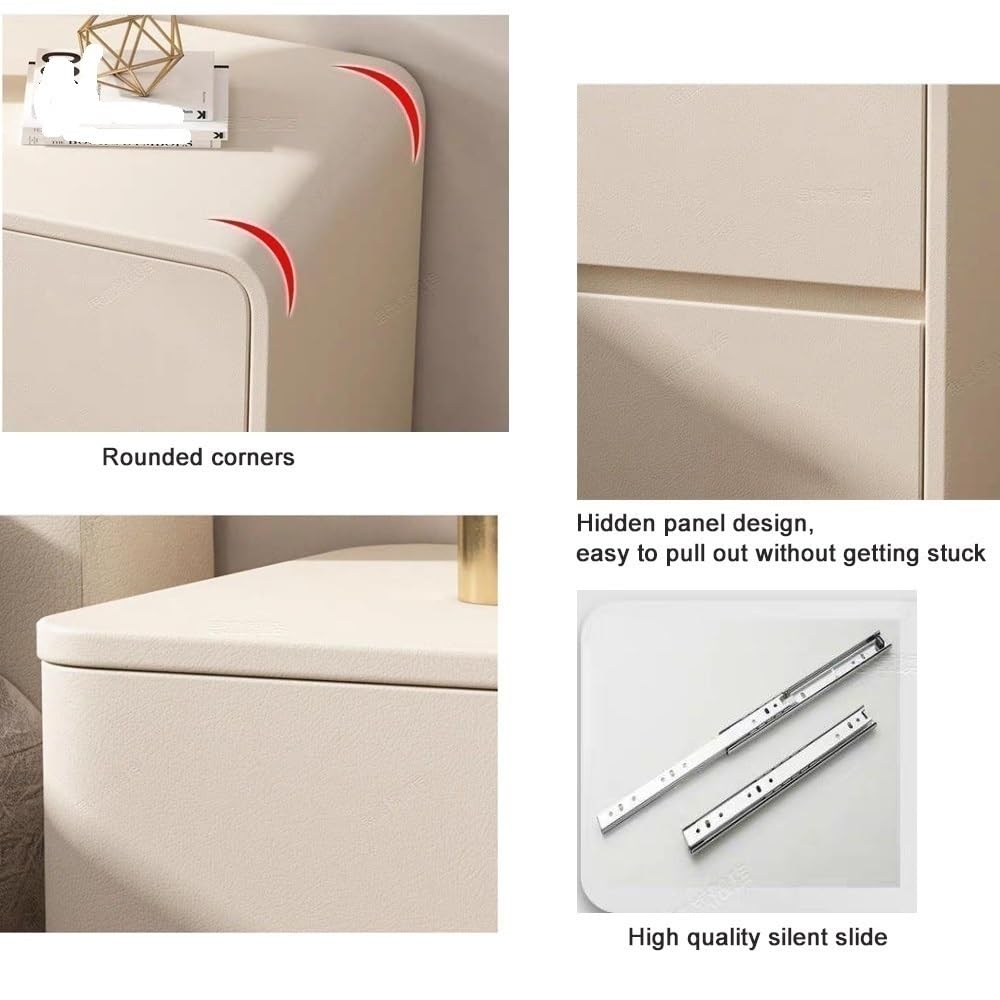 ROPSHTSF Bedside Table, Modern and Simple, Solid Wood Bedside Table, Bedroom Home Use, Free Installation, Cream Style Leather Bedside Table, Luxury Night Stand with 2 Drawer(Pink White,Right) ROPSHTSF