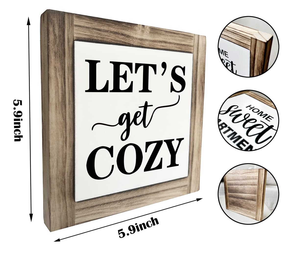 Inspirational Wood Signs, Box Wood Plaques Desk Décor, Farmhouse Home Decor Sign for Shelf, Family Table Decor for Kitchen Bedroom Dining Room, Living Room Decor, Housewarming Gift, Let's Get Cozy XJCUG
