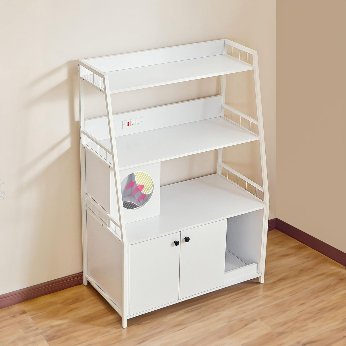 Redlife Cat Litter Box Enclosure Furniture, 2-in-1 Litter Box Furniture with Charging Socket 2 Shelves, Washroom Hidden Indoor Cat Cabinet, 53'' Wooden Pet Cabinet White Redlifeᅟᅠ