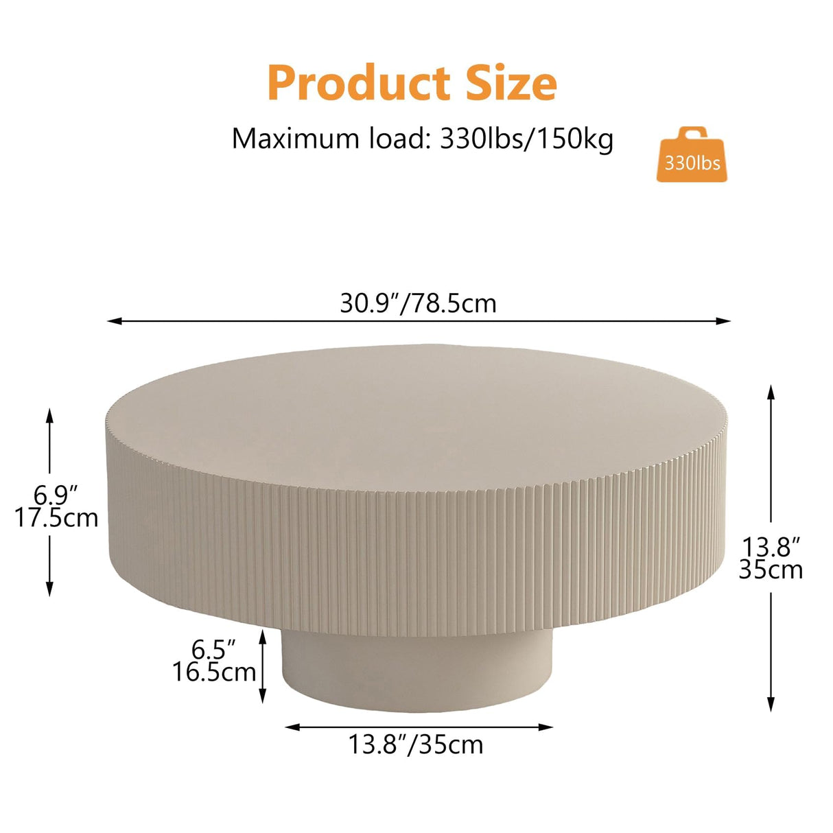 Modern Wood Round Coffee Table - Handcraft Drum Coffee Tables with Sturdy Base, Easy Assembly, Contemporary Style Small Coffee Table Tea Table for Living Room, Bedroom, Office (White Thick) YYZIWYUN