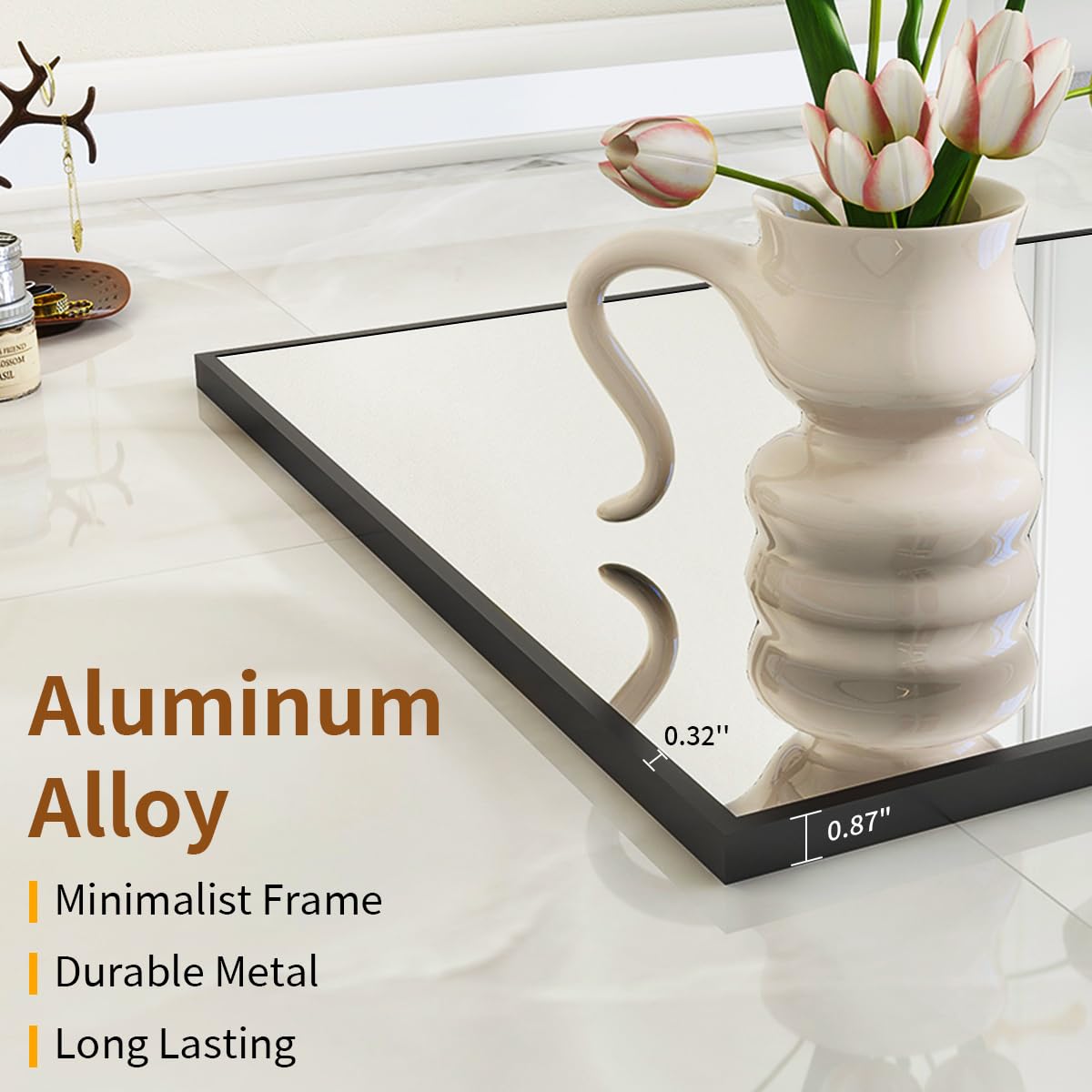 VooBang Mirror Full Length, 21" x 57" Floor Mirror with Stand, Aluminum Alloy Frame Full Body, Standing Hanging or Leaning Against Wall for Bedroom and Living Room, Black VooBang