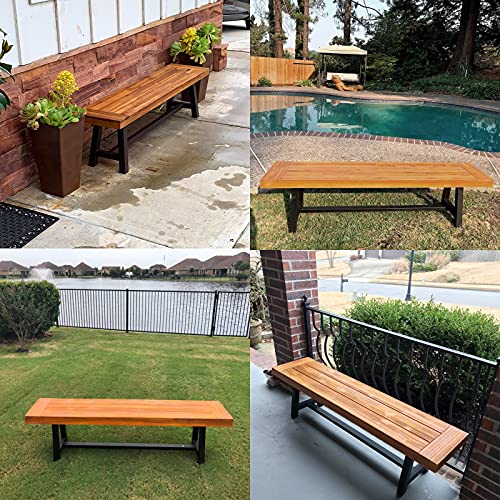PHI VILLA Outdoor Acacia Wood Bench, 63" Long Patio Wooden Picnic Bench for 3 People, Backless Oil Finished Teak Bench for Garden, Porch, Yard PHI VILLA