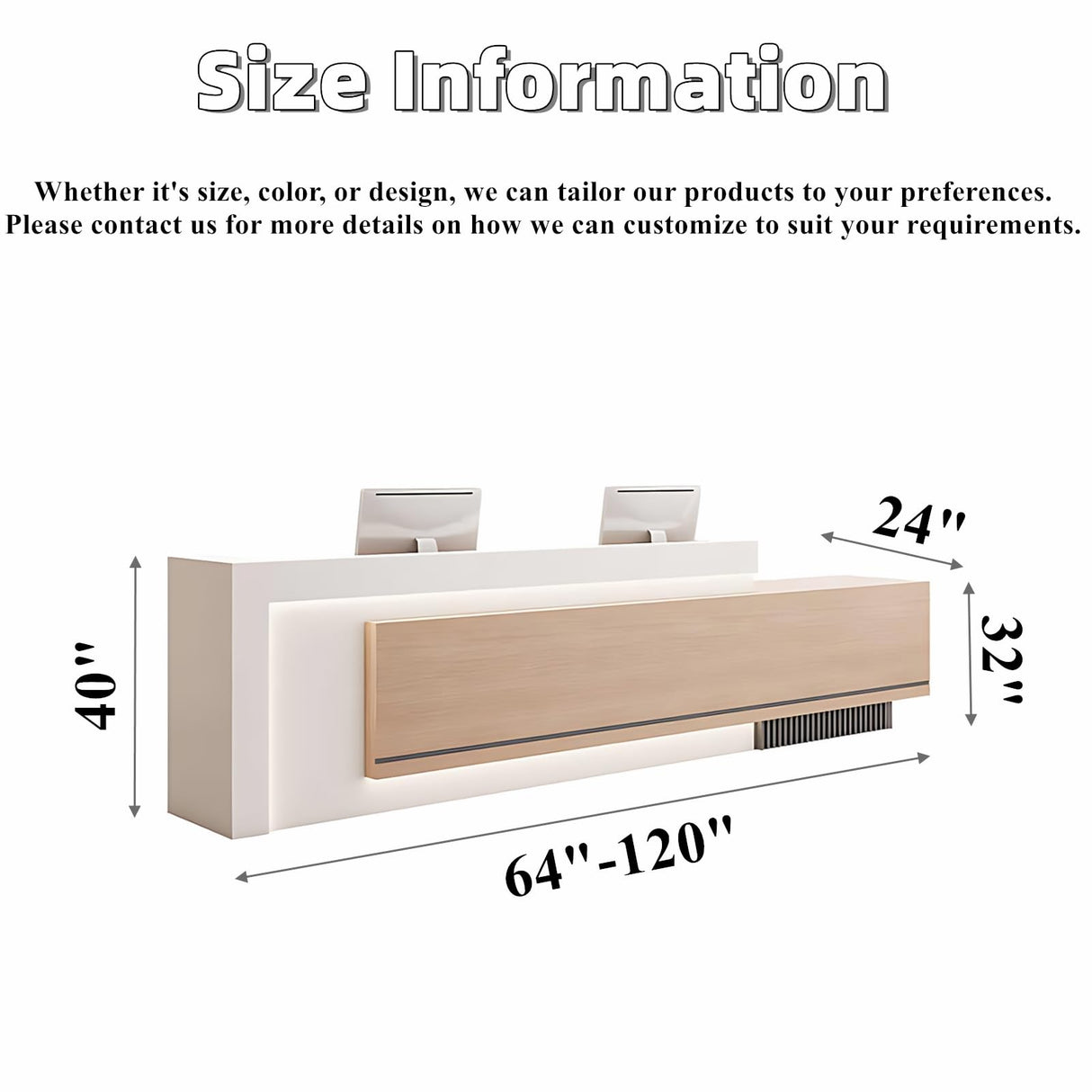 Reception Desk - Modern Front Desk with Hidden LED Lighting, Spacious Checkout Counter, Customizable Retail Counter, and Elegant Design for Office Reception or Waiting Areas (White & Wood, 108") ZGNBSD