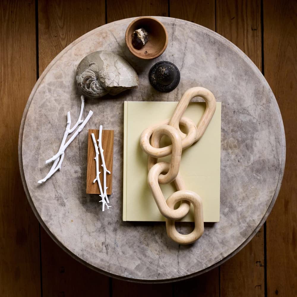 QUEENSDOWN Wood Chain Decor, 5 Link Hanging Ornament for Home, Sustainable Pine Wood, Modern Boho Farmhouse Decor, Rustic Country, Valentine's Day QUEENSDOWN