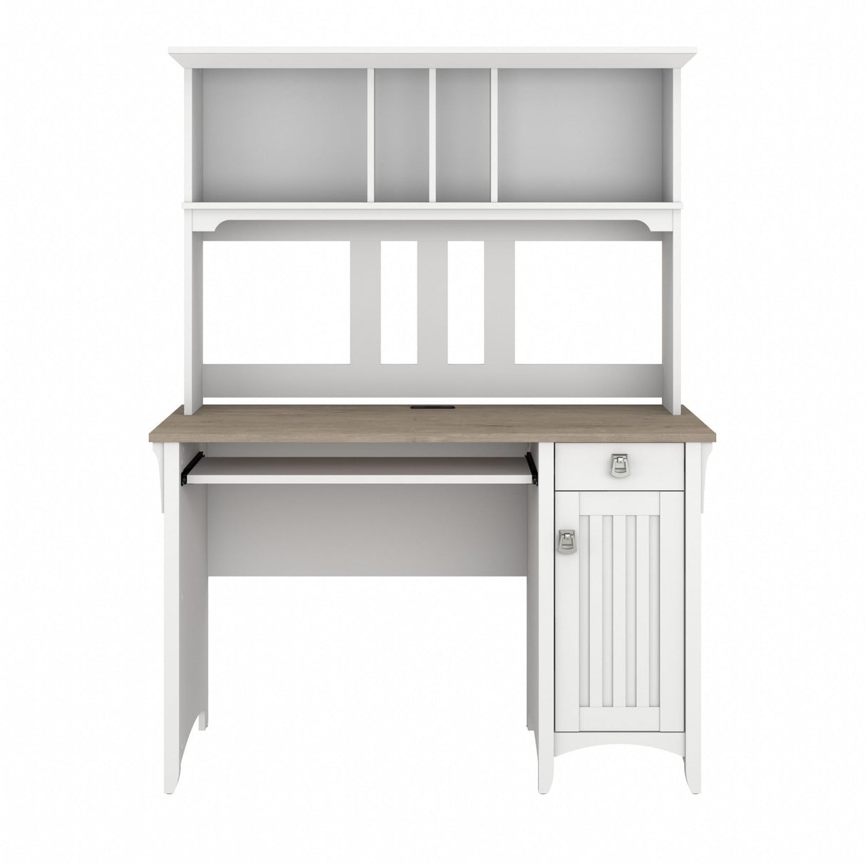 Bush Furniture Salinas Computer Desk with Hutch | Study Table with Drawers, Cabinets & Pullout Keyboard/Laptop Tray | Modern Home Office Desk in Pure White and Shiplap Gray | Work Desk with Storage Bush Business Furniture
