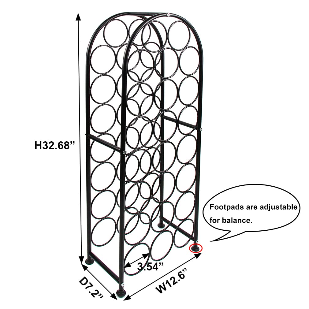 PAG 23 Bottles Arched Freestanding Floor Metal Wine Rack Wine Bottle Holders Stands, Black PAG