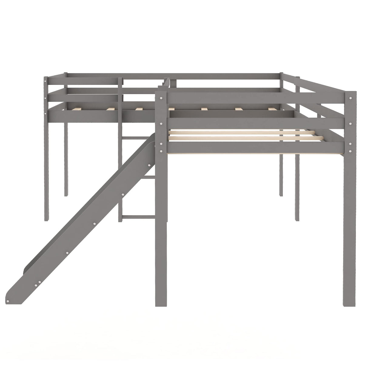 Harper & Bright Designs Twin Loft Bed for Kids, L-Shape Loft Beds with Slide, Low Loft Bed Frame Corner Bunk Bed for Kids, Wooden Loft Bed for Girls Boys Teens (New, Gray) Harper & Bright Designs