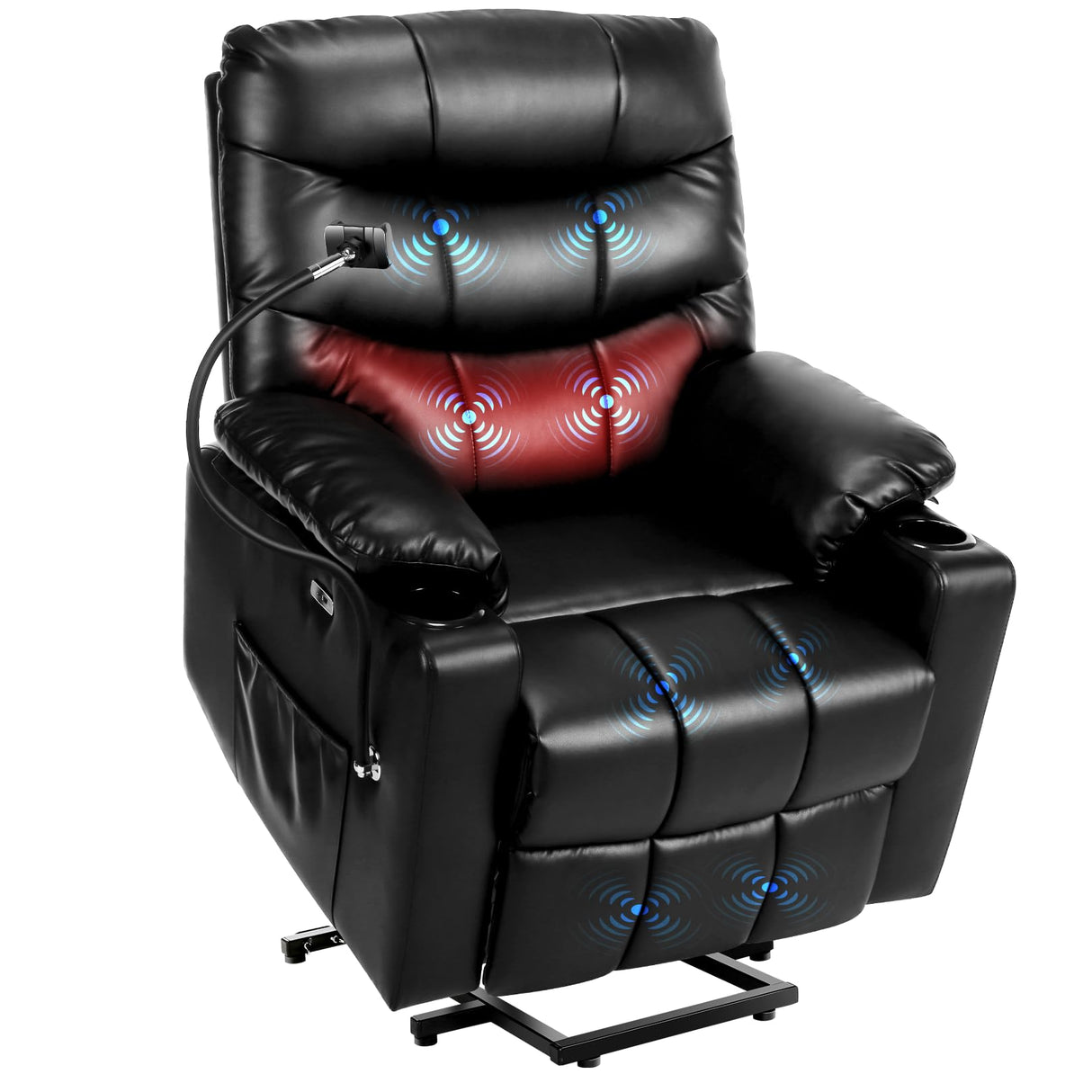 Himimi Power Lift Recliner Chair for Elderly, Adjustable Electric Recliner with 8-Point Vibration Massage, Lumbar Heating, Remote Control, Cup Holders, USB & Type-C Ports (Black) Himimi