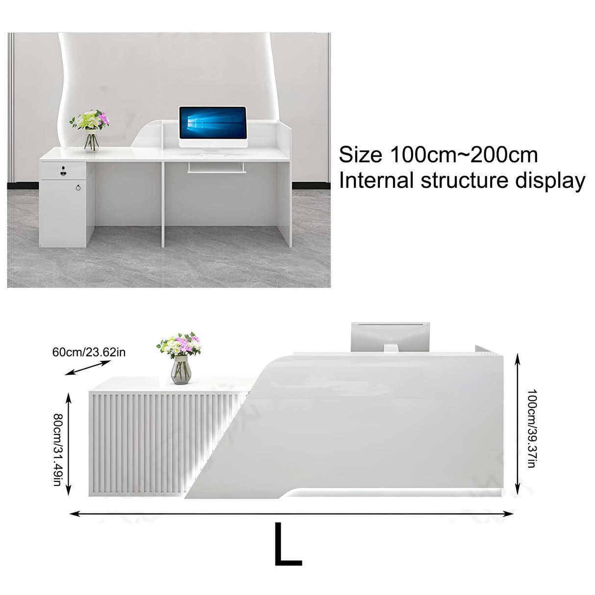 Reception Desk with Counter, Commercial Front Desk Reception Counter with Lockable Drawers & Door Cabinet, Retail Checkout for Office, SOHO, Shop, Office Boutique Lobby,A - Left,L 160cm/63in Generic