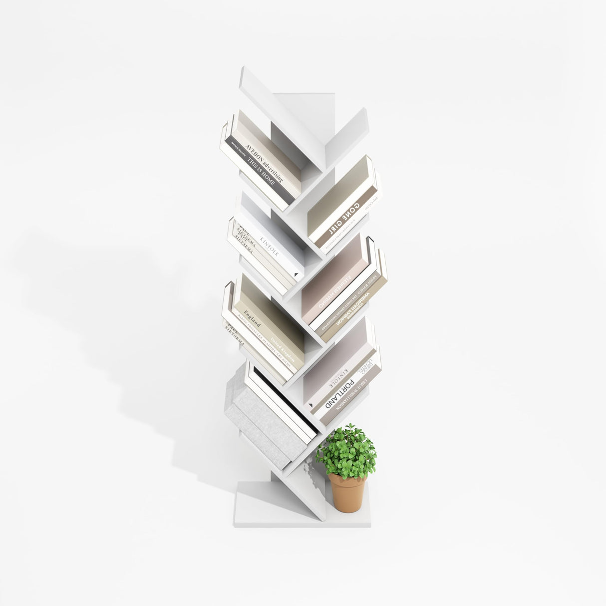Furinno Tree Bookshelf 9-Tier Floor Standing Tree Bookcase, Plain White Furinno