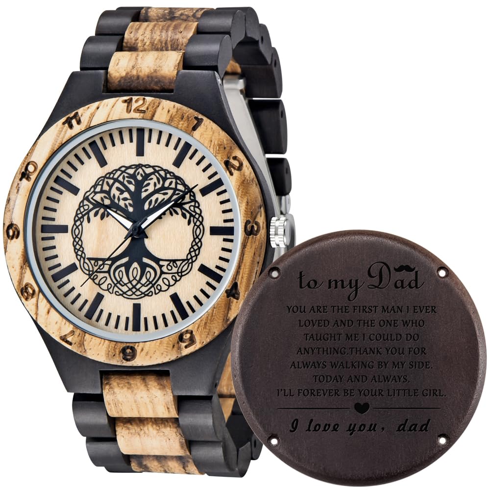 Personalized Engraved Wooden Watch for DAD Unique Father's Gift to My Dad Customizable Wood Mens Watches Dentily