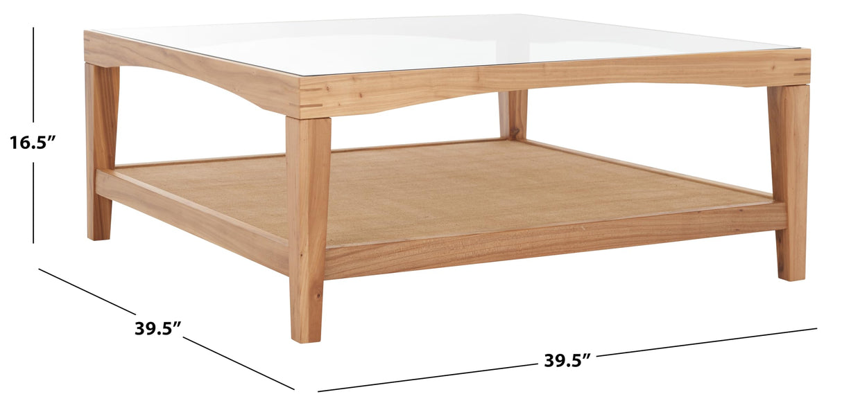 SAFAVIEH Couture Collection Nicolella Natural Solid Wood/Glass Top Square Coffee Table