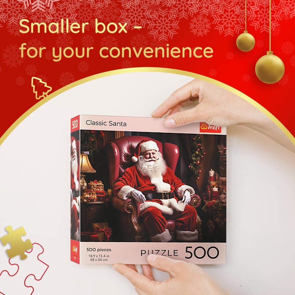 Trefl Classic Santa 500 Piece Jigsaw Puzzle 27"x19" Print, DIY Puzzle, Christmas Jigsaw, Creative Fun, Classic Puzzle for Adults and Children from 12 Years Old Trefl