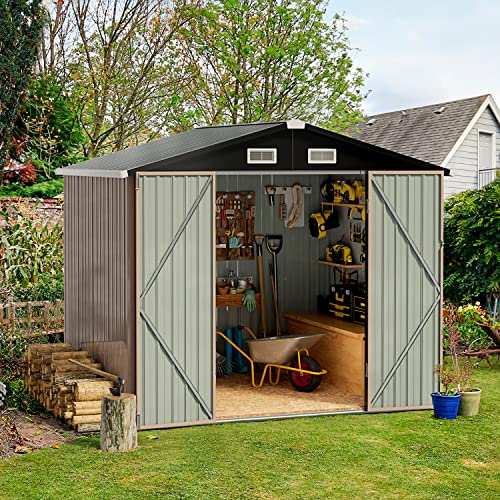 Aoxun Outdoor Storage Shed, 6.4x4 FT, Garbage Can,Outdoor Metal Shed for Tool,Garden,Bike, Brown Aoxun