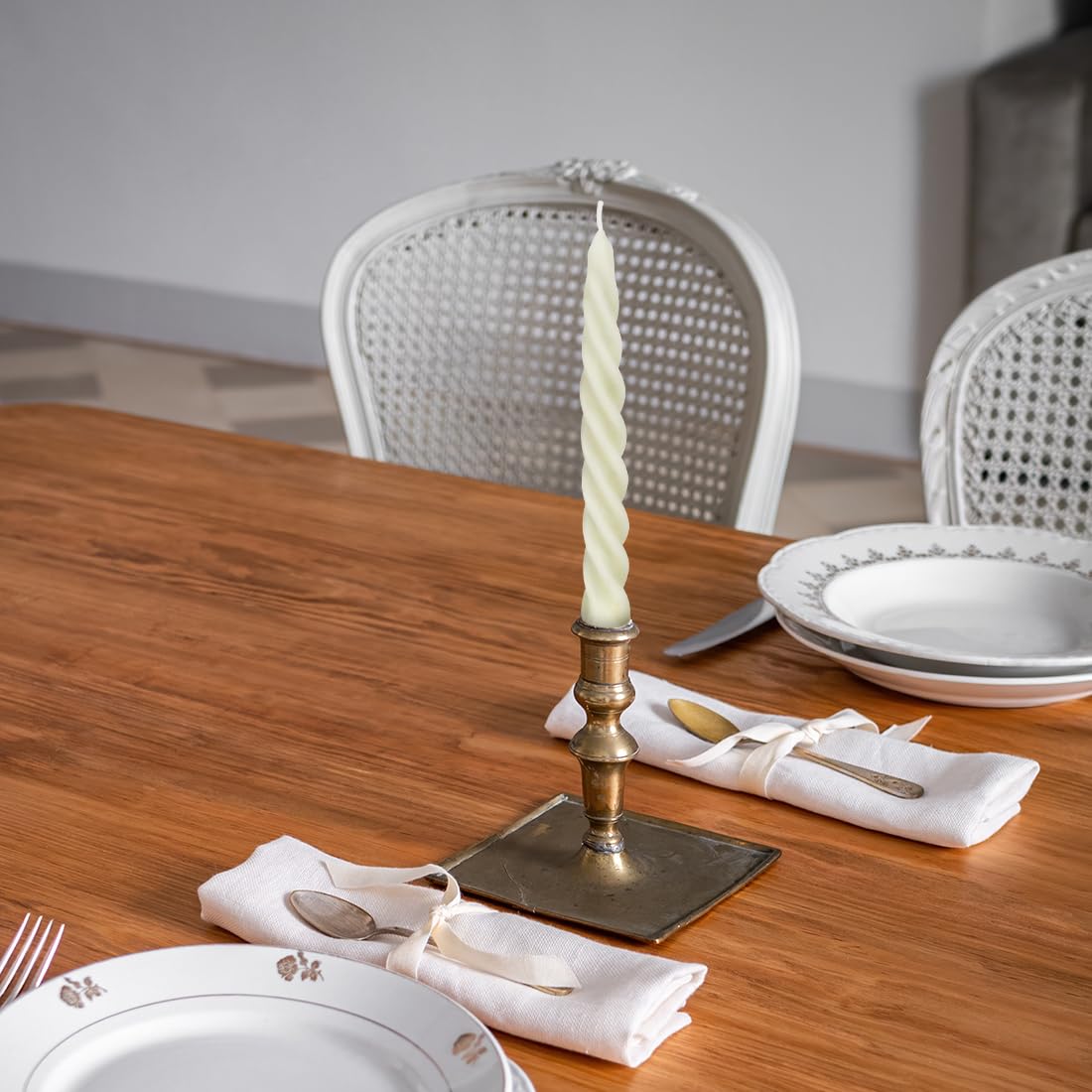 Beeswax Taper Candles Set of 4,Spiral Taper Candle Dripless Short Candle Sticks for Dinner Wedding Party Christmas Home Decorations - 7 inch in Height- Off White TELOSMA