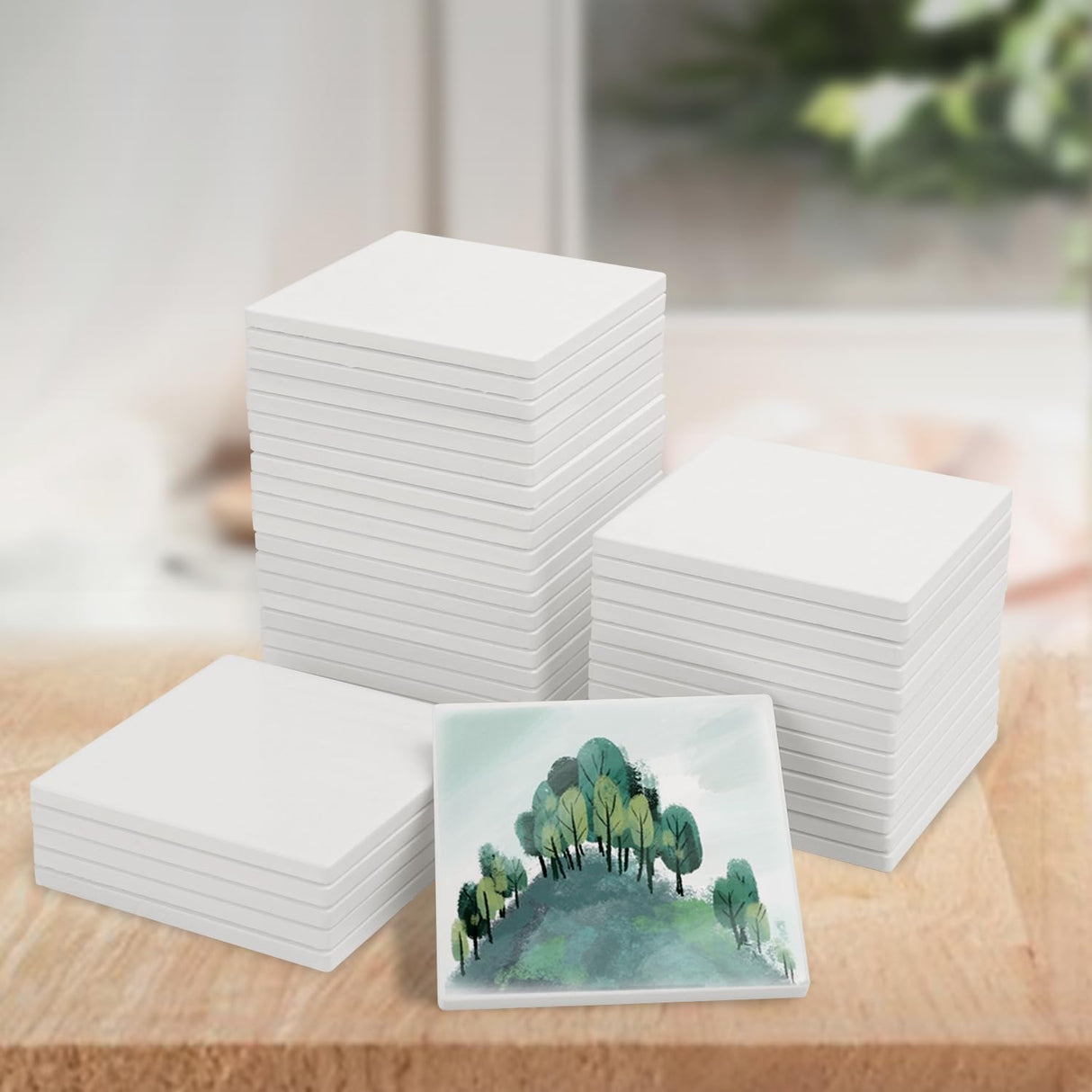 50 Pieces 4x4 Inch Sublimation Blank Ceramic Coasters, Glazed Ceramic Tiles Coasters, Ceramic Tiles with Cork Backing Pads for Painting, DIY Crafts, Mosaics, Square, Sublimation, White. by GNIEMCKIN GNIEMCKIN