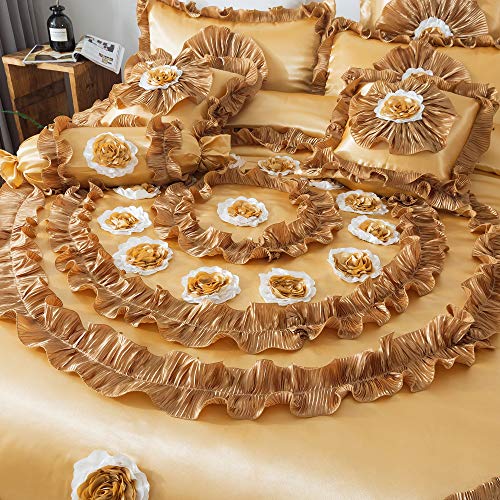Tache Home Fashion 6 Piece Elegant Faux Satin Ruffled Comforter Set, Cal King, Sandy Beach Tache Home Fashion