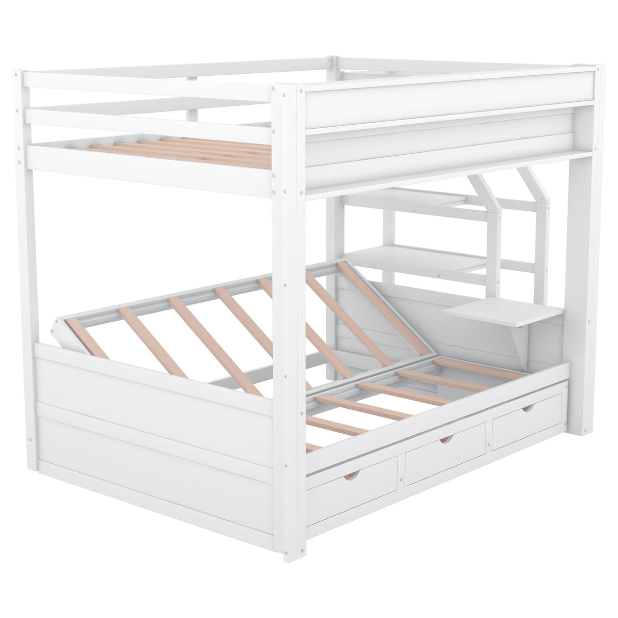 Harper & Bright Designs Wooden Bunk Bed,Full Over Full Bed with Drawers and Staircase for Storage, Multi-Functional Convertible Full Size Daybeds Futon Bed, No Box Spring Needed,White Harper & Bright Designs