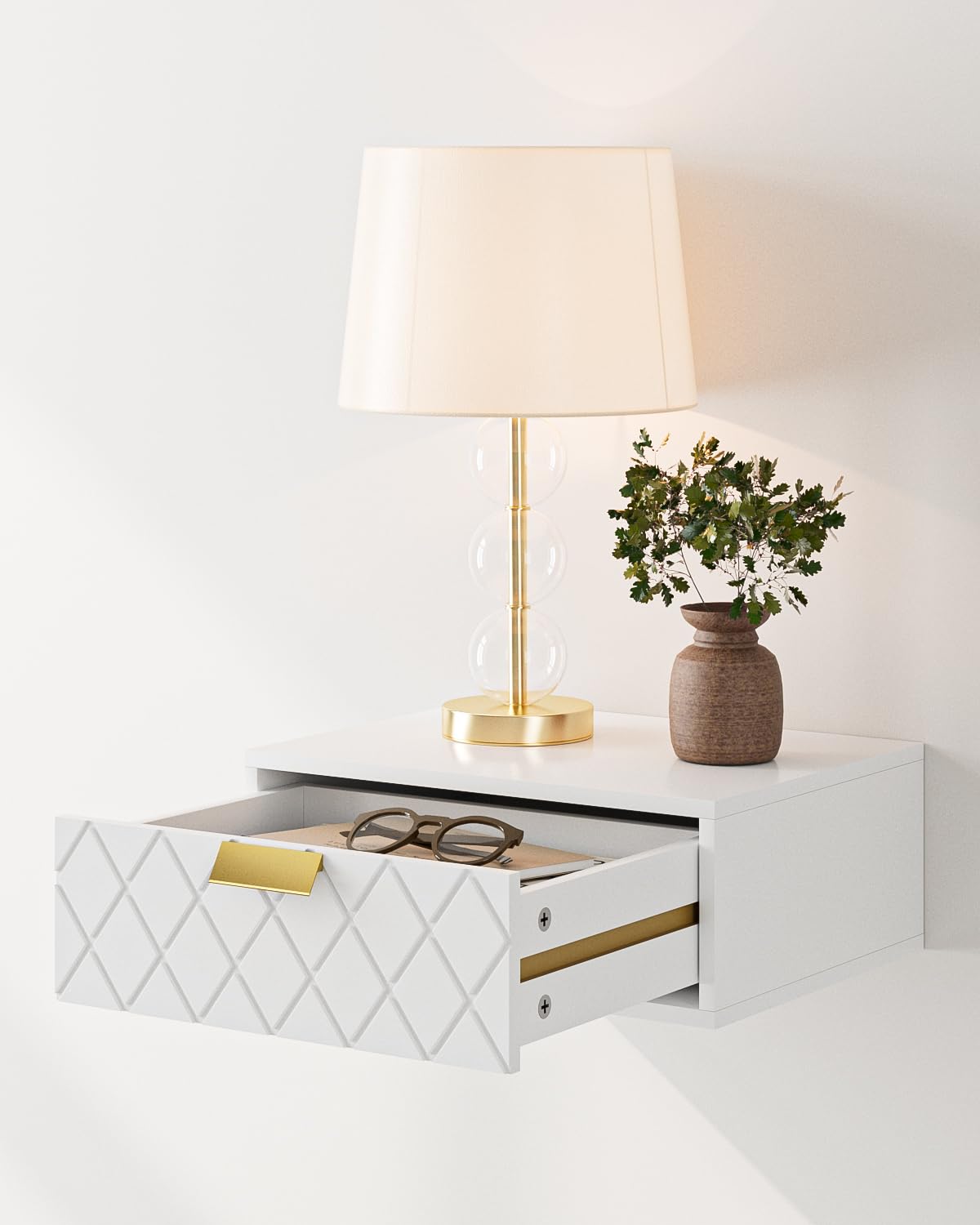 Aienvey Floating nightstand, Floating Shelf with Drawer, Wall Mounted Nightstand, Floating Bedside Table (White Diamond) Aienvey