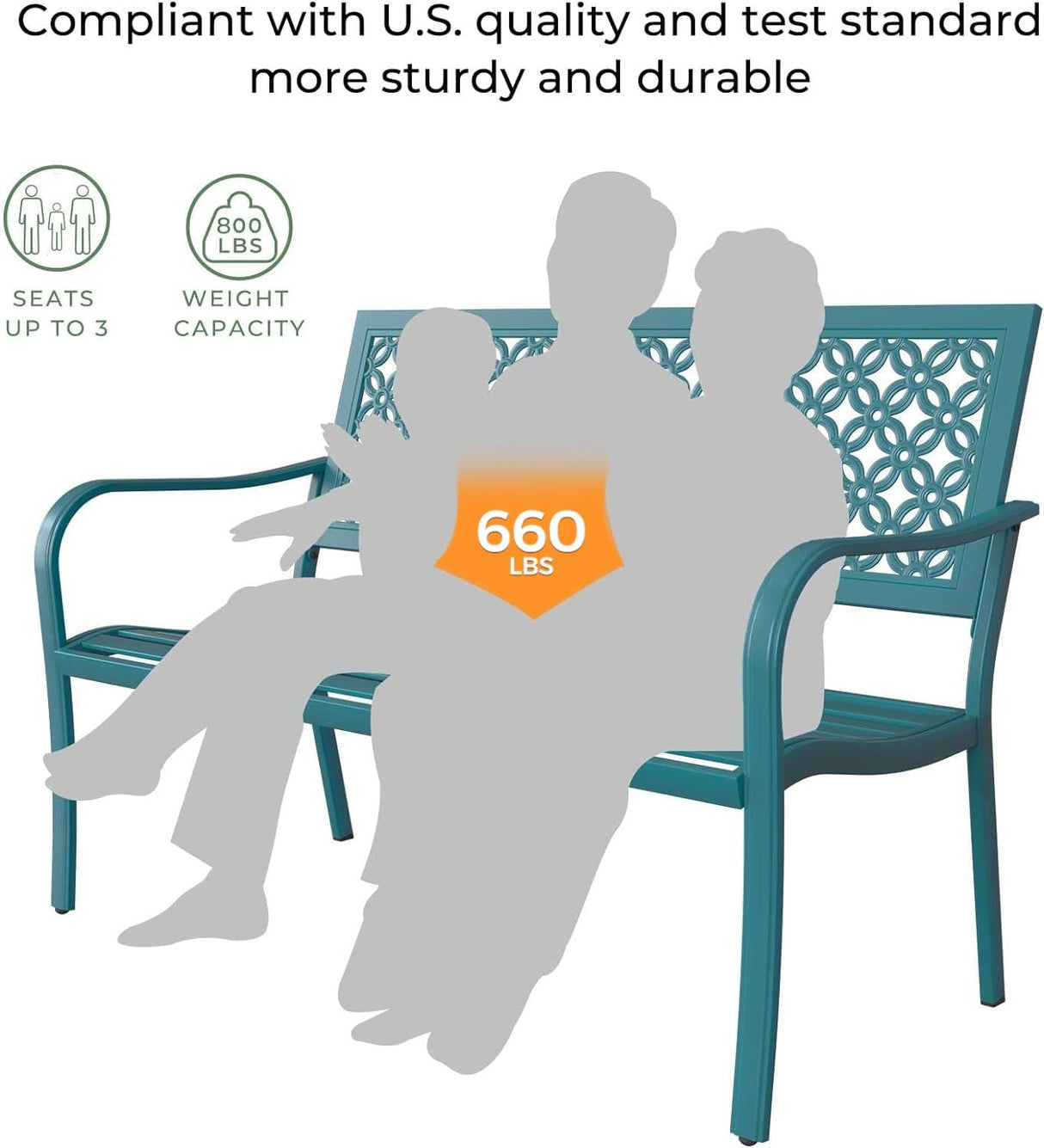 Grand patio 50" Outdoor Bench, Garden Benches with Anti-Rust Metal Powder Coated Frame, Patio Bench for Front Porch Park Outside Furniture Decor, Lake Shore Grand patio