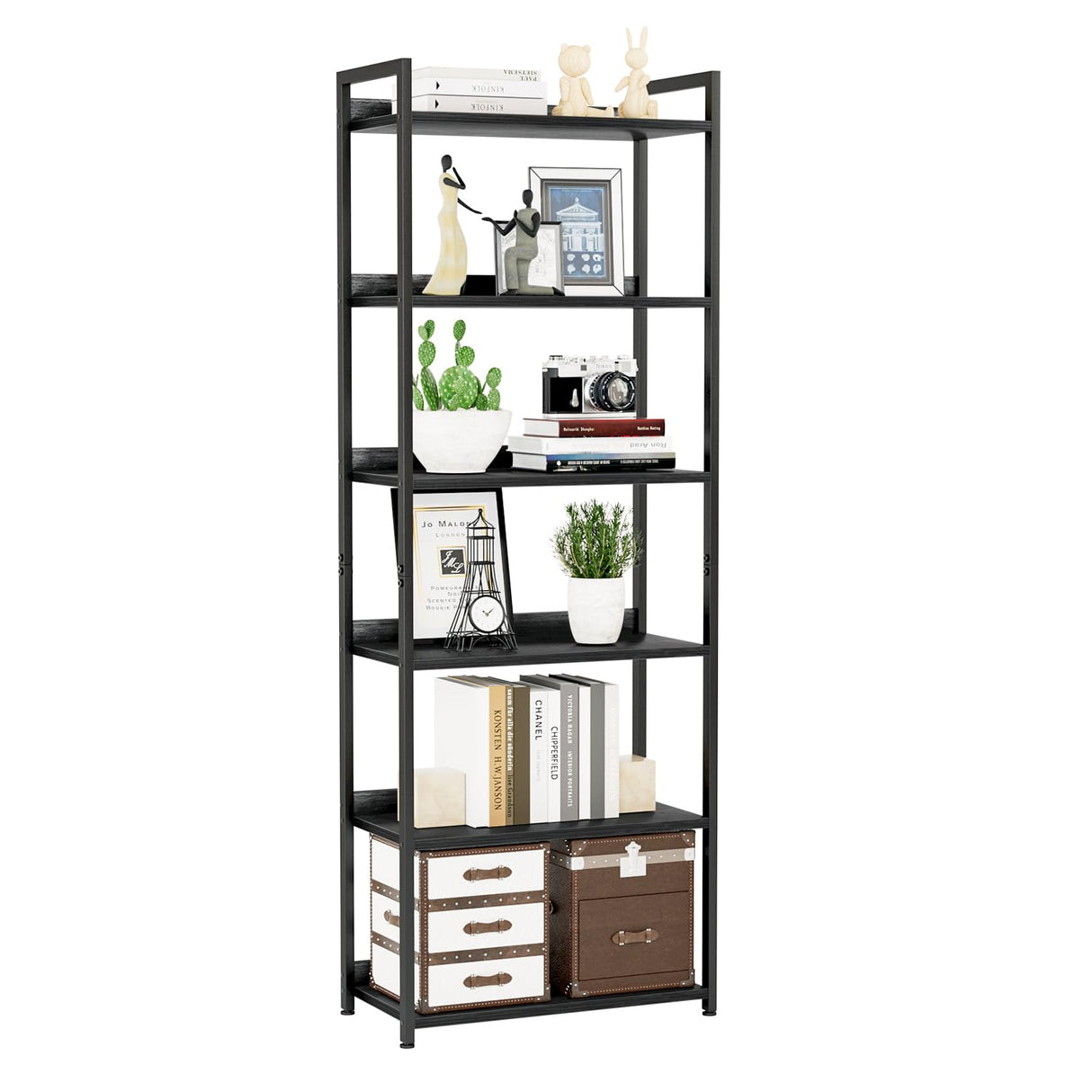 NUMENN Bookshelf, 6 Tier Bookshelves, Home Office Bookcase Shelf Storage Organizer, Free Standing Storage Shelving Unit for Bedroom, Living Room and Home Office, Black NUMENN