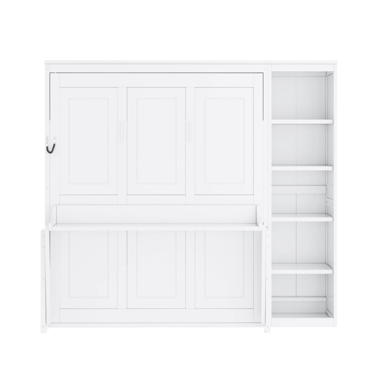 SOFTSEA Full Size Horizontal Murphy Bed with Desk & Shelves, Hideaway Wall Bed Cabinet with Gas Struts, Space-Saving Foldable Bed with Bookshelves for Guest Room Bedroom Office, White SOFTSEA