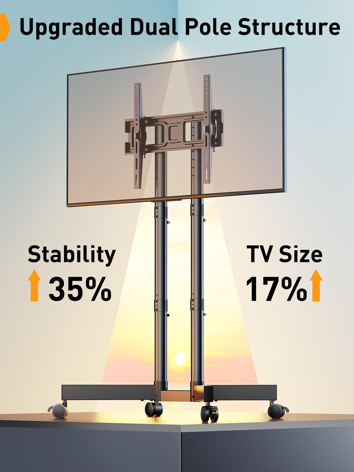 Perlegear Rolling TV Stand, Mobile TV Stand with Wheels for 32-70 inch TVs, Height Adjustable Mobile TV Cart with -15° to +5° Tilt, Rolling TV Cart for 4K TV Max VESA 400x400mm up to 88lbs, PGTVMC14 Perlegear