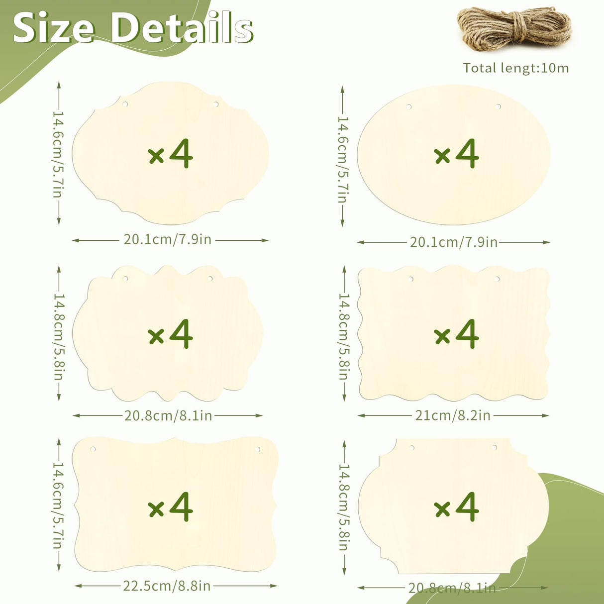 FSWCCK 24 Pieces Unfinished Hanging Wood Sign Blank with Ropes, Rectangle Blank Wood Sign Plain Hanging Craft Door Signs Wall Art Farmhouse Wooden Sign for Door Wall Art Decoration (6 Style) FSWCCK