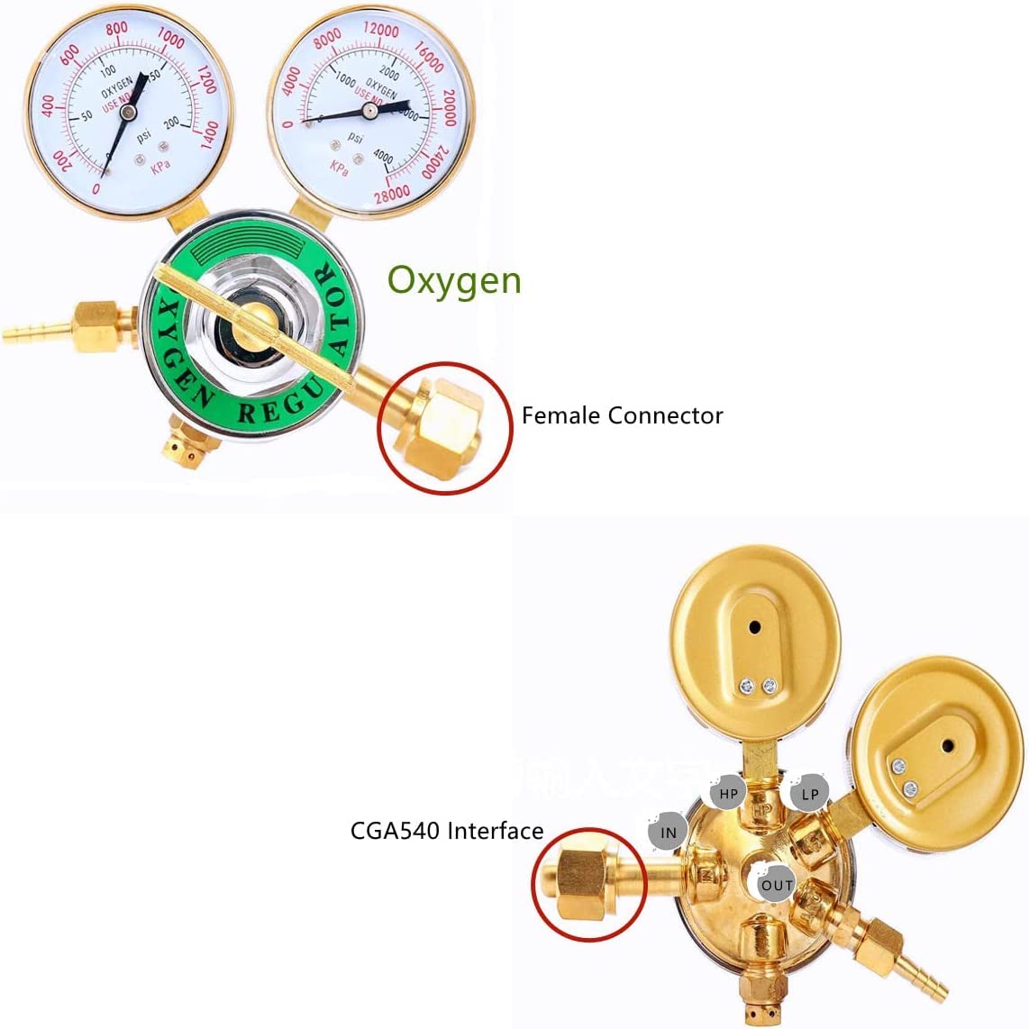 Baotkere 2pcs Dual Welding Gas Regulators, Oxygen (CGA-540) and Acetylene (CGA-510) Combo Brass Gauges Two-piece Suit Compatible with Victor Harris Torch Cutting kits Baotkere