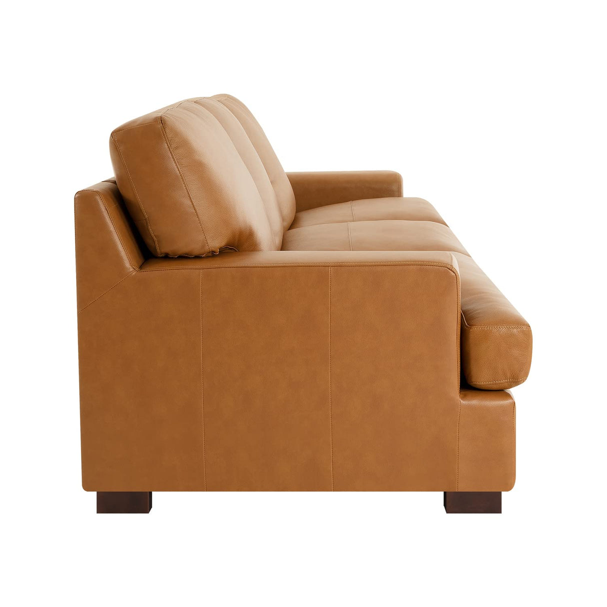 Naomi Home Genuine Leather Sofa - Luxurious Comfort, Goose Feather Cushion Filling, Square Arm Design, Sturdy Block Legs, Elegant Tan - Ideal for Living Room, Office, or Bedroom Naomi Home