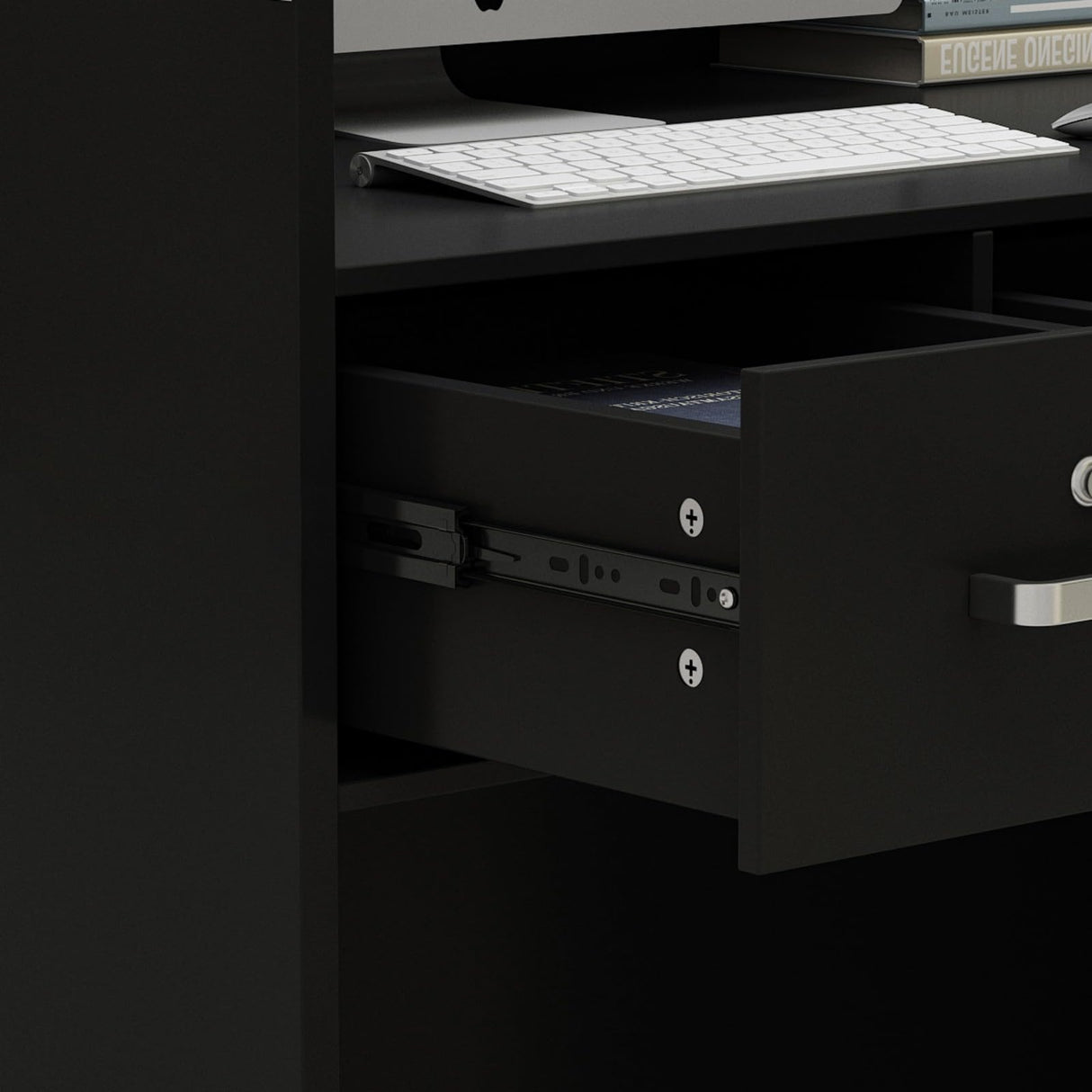 FUFU&GAGA Reception Desk with Counter, Lockable Drawers & Shelves, Cabinet, Front Counter Table for Checkout, Salon Reception Room Store Office, Black, 47.3" W x 18.3" D x 43.3" H FUFU&GAGA