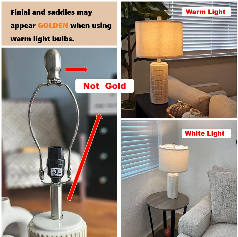 PoKat 23'' Bedside Table Lamp for Bedroom Nightstand - Ceramic Lamp for Living Room, White Night Stand Light Lamp with Round Linen Shade, Modern Bedroom Lamp Beige PoKat