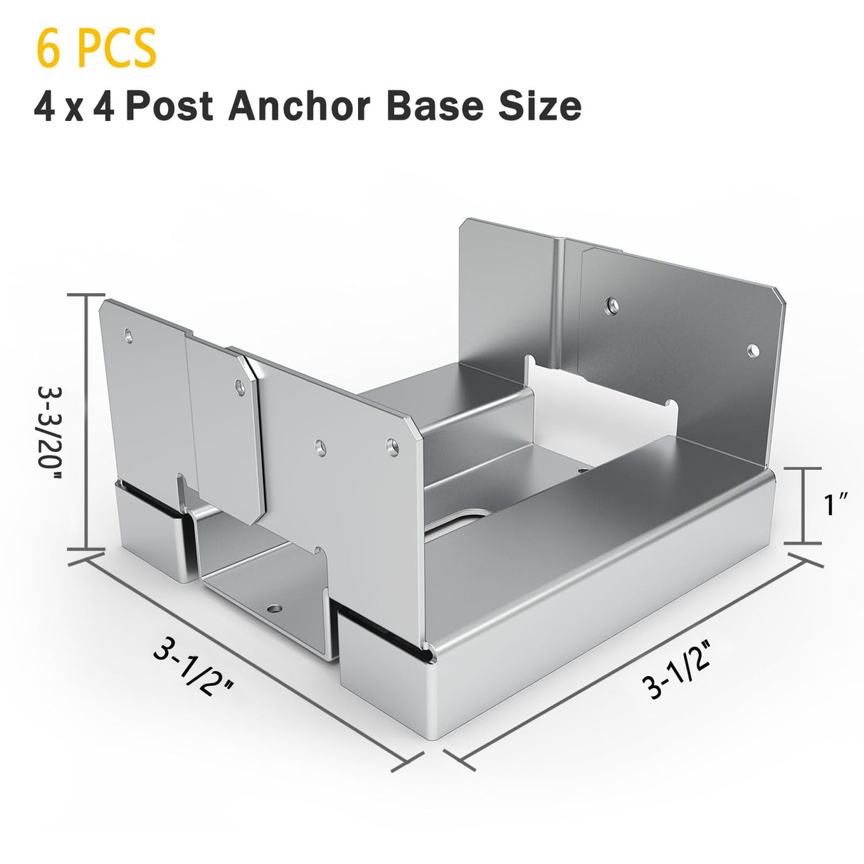 6 PCS 4x4 Post Anchor Base Adjustable Wood Post Brackets, Metal Post Base Holder for Concrete for Deck Patio/Gazebo/Pergola,Adjustable Galvanized Post Bracket Yantuo