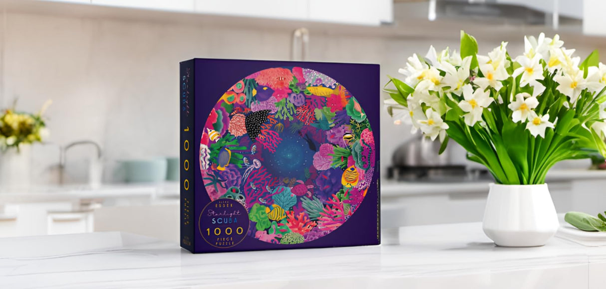Elena Essex Puzzles for Adults 1000 Pieces - Starlight Scuba | 1000 Piece Puzzles for Adults | Jigsaw Puzzles | Colourful Coral Reef Ocean Sea Puzzle | Round Puzzles 26.5 inches Diameter Elena Essex