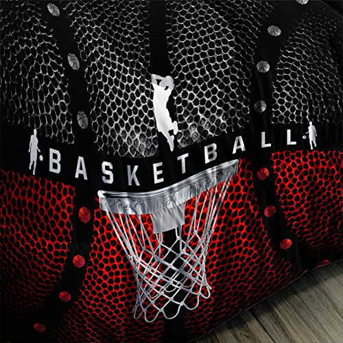 Axolotl Basketball Bedding Set for Boys Kids Teens,Soft Microfiber Black and Red Sports Theme Basketball Bedding Sets Full Size with 1 Comforter and 2 Pillowcases All Season Axolotl