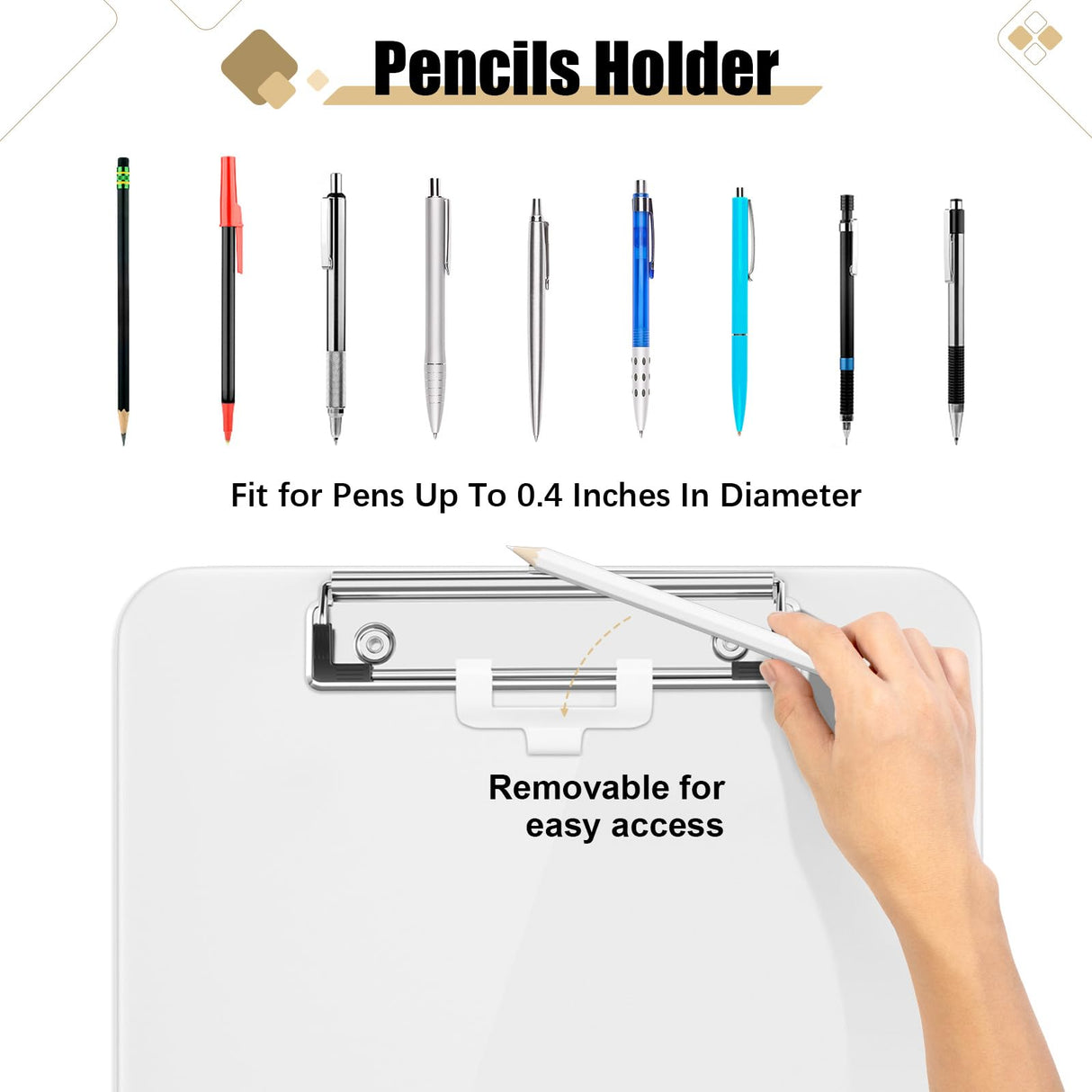 Hongri Plastic Clipboard, White 8.5x11" Clipboard, A4 Letter Size Clipboards for Nurses, Students, Office and Women, Clipboard with Pen Holder and Low Profile Clip, Size 12.5 x 9 Inch(White) Hongri
