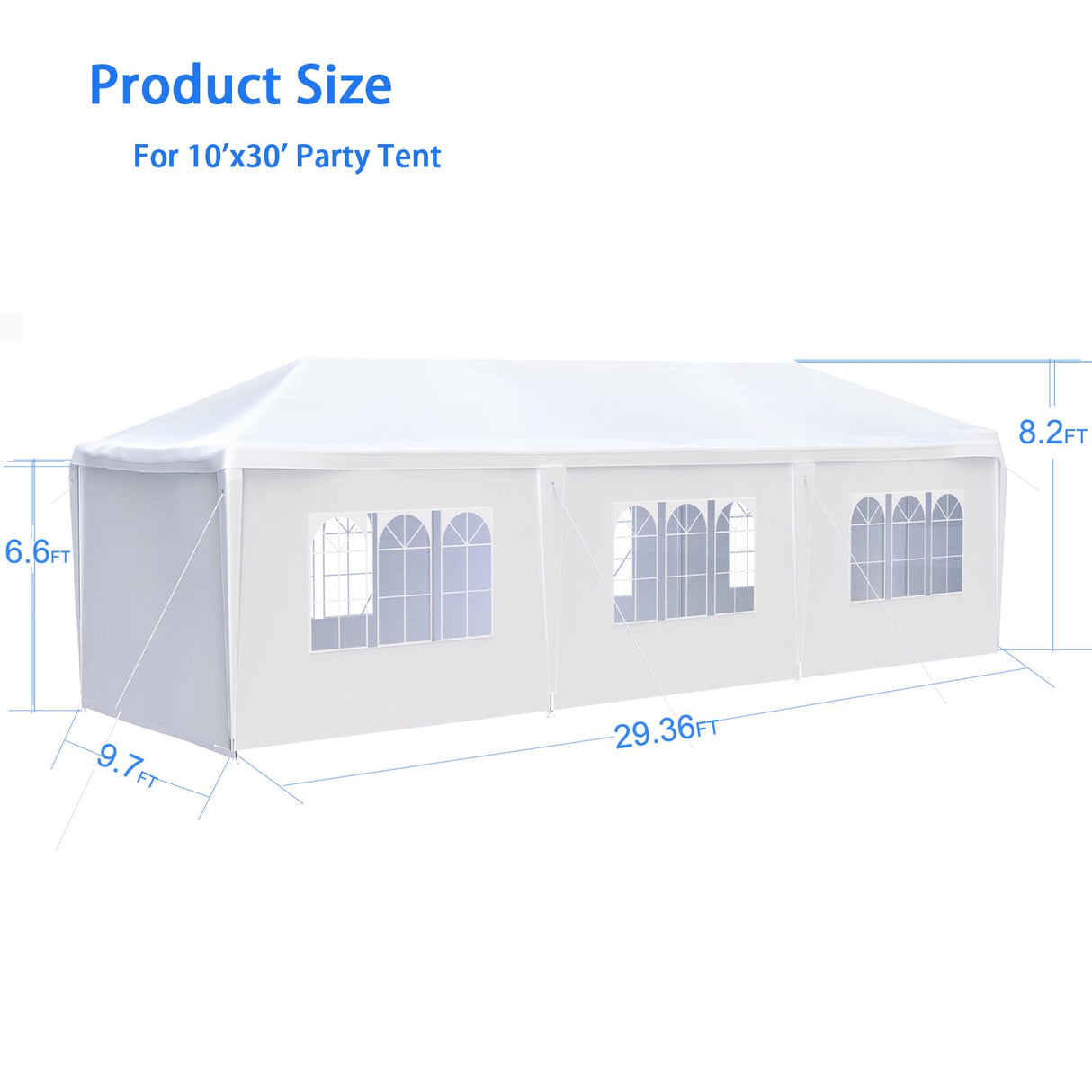 KUIKUI 10'x30' Party Tent with Sidewalls, Carpas para Fiestas 10x30, Tents for Parties with 8 Removable Sidewalls, White KUIKUI