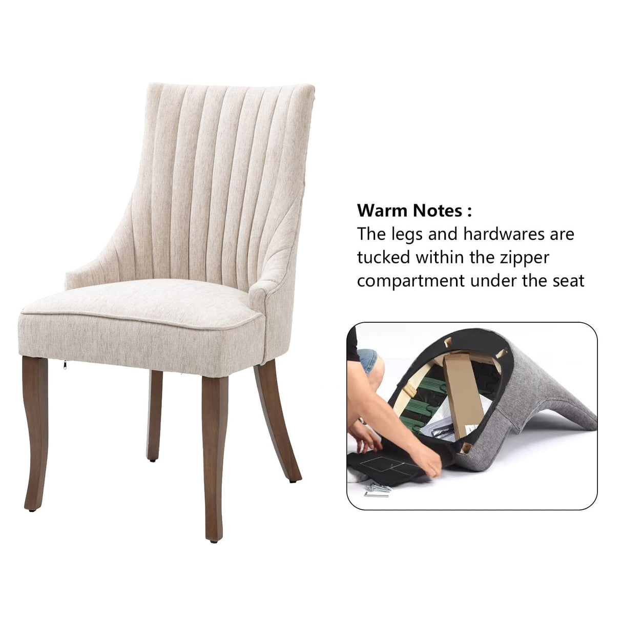 mikibama Linen Dining Chairs Set of 6 Channel Tufted Kitchen Dinner Chair Comfy Fabric Upholstered Accent Chair for Dining Room with Solid Wood Legs (beige 6pc) mikibama