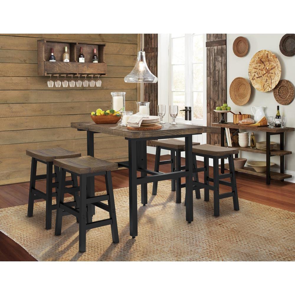 Alaterre Furniture Pomona Wall-Mounted Solid Pine/Reclaimed Wood Wine Rack with Glass Holder and Shelf Ledge, Rustic Industrial Home Bar Furniture with Natural Finish | Holds 8 Standard Wine Glasses Alaterre Furniture