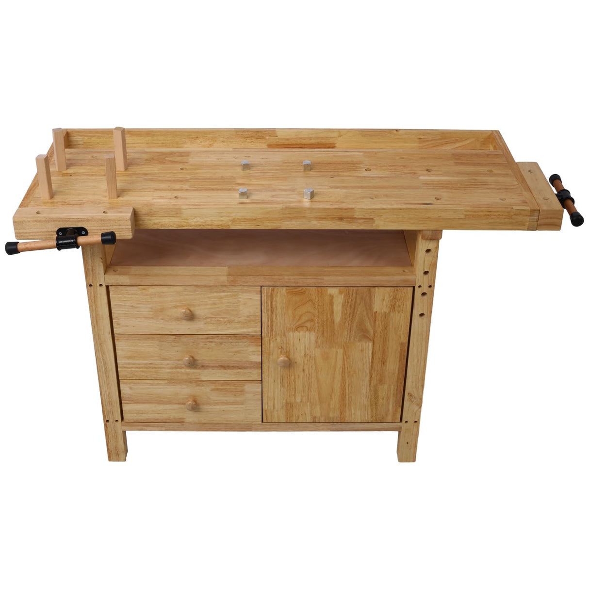 Donext 50" Wooden Workbench - with 3 Drawers 1 Cabinet Door and Shelf Integrated Vises and Bench Dog Holes Versatile for Garage, Woodworking Carpenter Workshop, and Home Use Donext