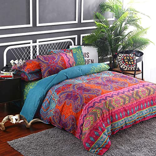 WONGS BEDDING Bohemian Comforter Set Queen, Ultra Soft Microfiber Reversible Boho Alternative Comforter Set - 3 Pieces (1 Solid Comforter + 2 Pillowcases), Bedding Duvet Set for Queen Bed WONGS BEDDING