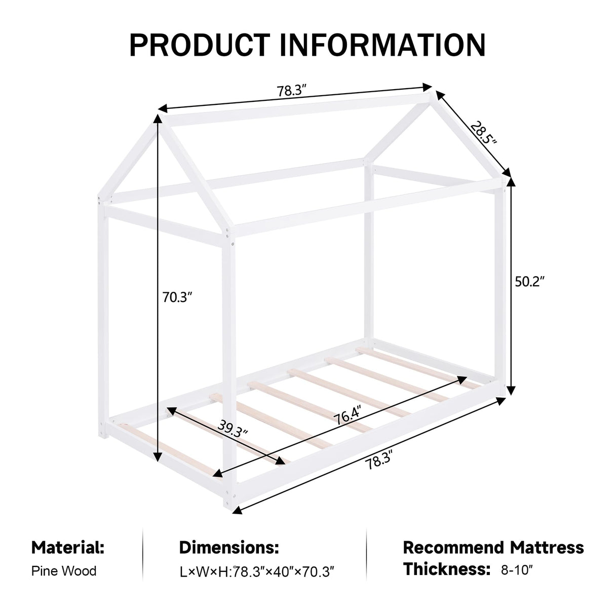 Merax Wood House Bed,Floor Bed with Wood Slats,No Box Spring Needed,Twin Size, White Merax