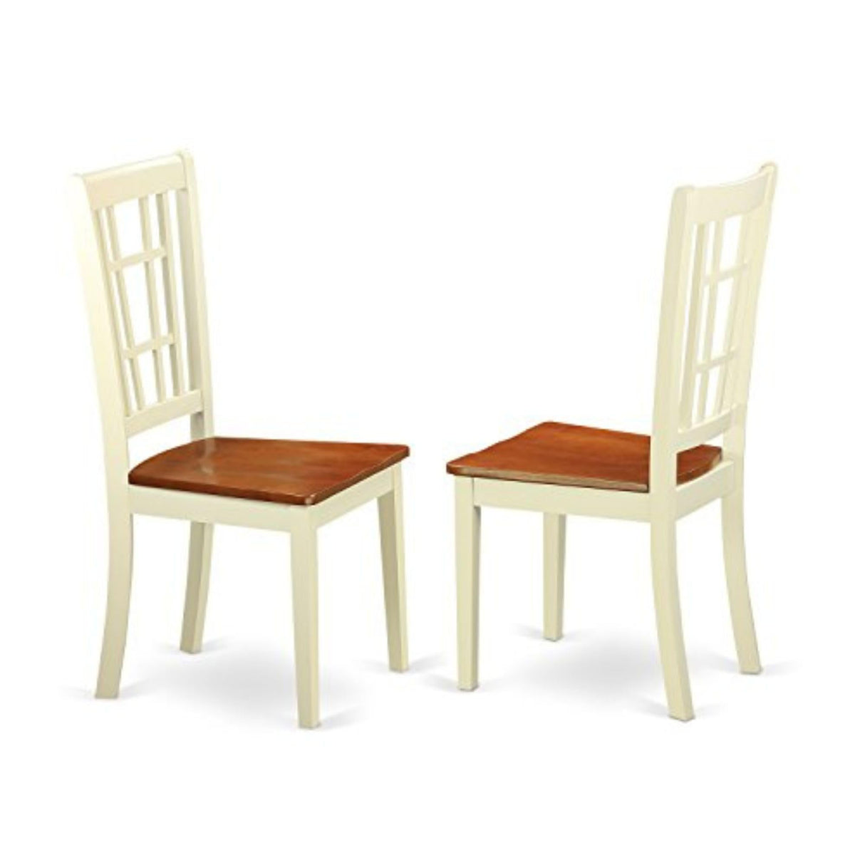 East West Furniture Nicoli Dining Room Stylish Back Wood Seat Chairs, Set of 2, Buttermilk & Cherry East West Furniture