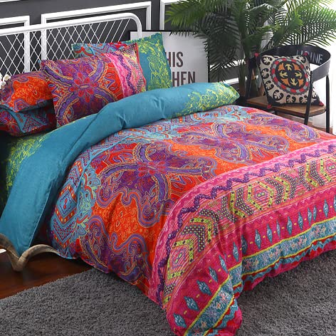 WONGS BEDDING Bohemian Comforter Set Queen, Ultra Soft Microfiber Reversible Boho Alternative Comforter Set - 3 Pieces (1 Solid Comforter + 2 Pillowcases), Bedding Duvet Set for Queen Bed WONGS BEDDING