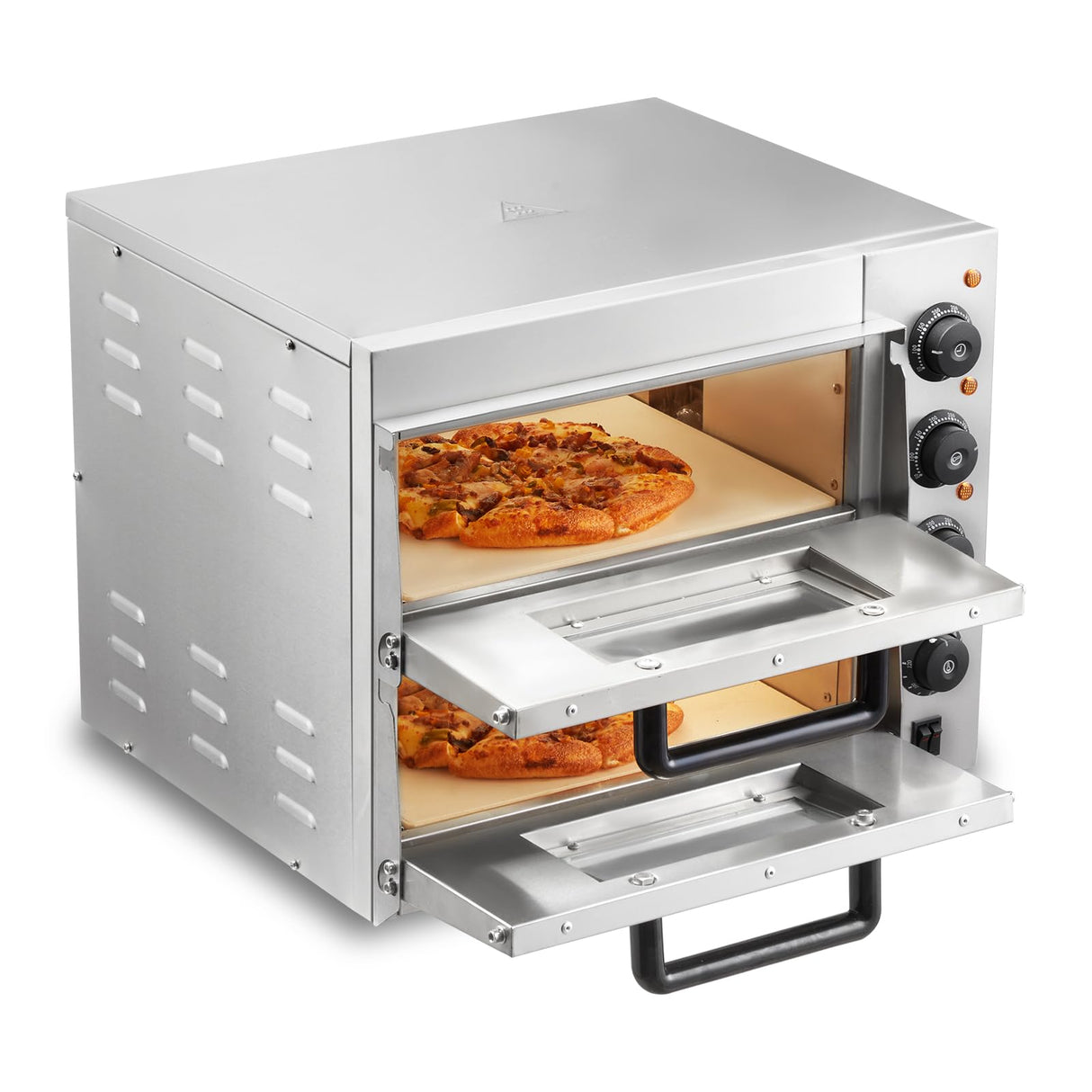 VEVOR Commercial Pizza Oven Countertop, 14" Double Deck Layer, Stainless Steel Electric Pizza Oven with Stone and Handle, Multipurpose Indoor Pizza Maker for Restaurant Home Pretzels Baked VEVOR