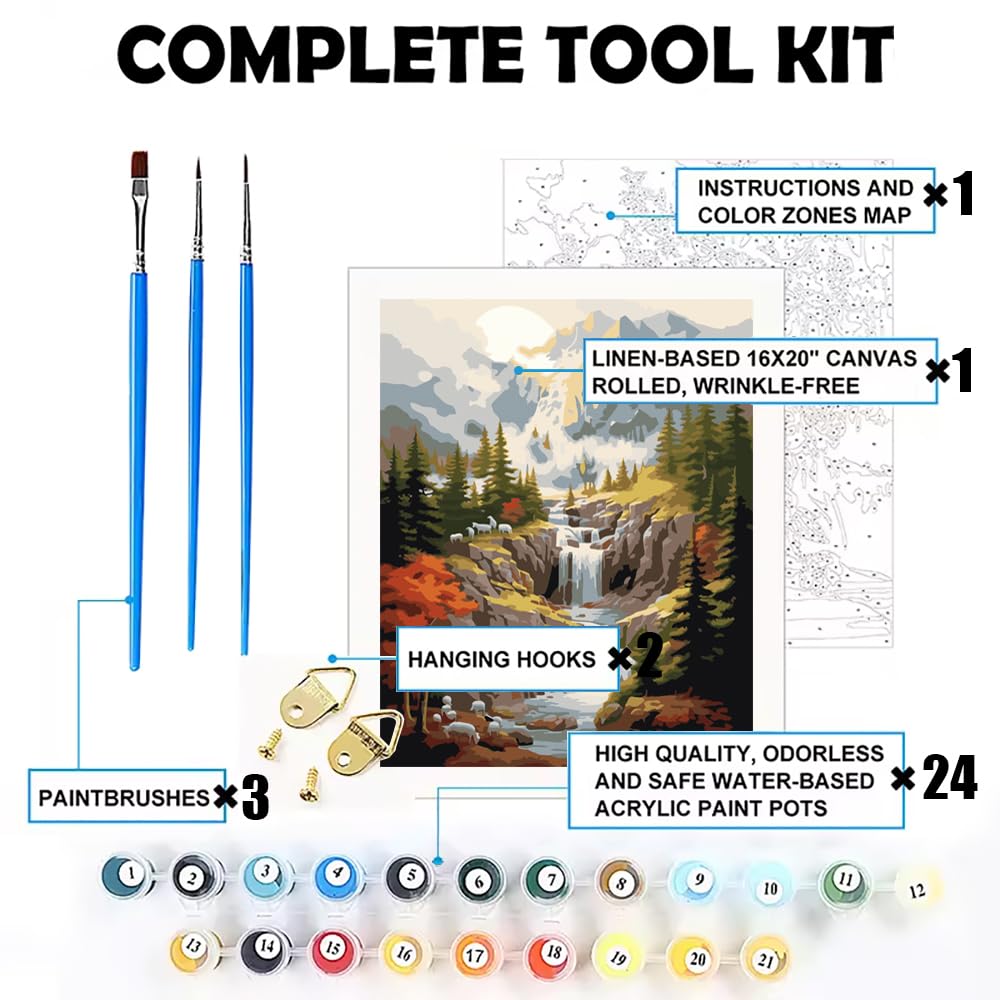 changjiawujin Snow Mountain Paint by Numbers Kit for Adults,Landscape Forest Paint by Number Kits Nature,DIY Acrylic Drawing Paintwork Crafts with Paintbrushes 16 * 20 inch changjiawujin